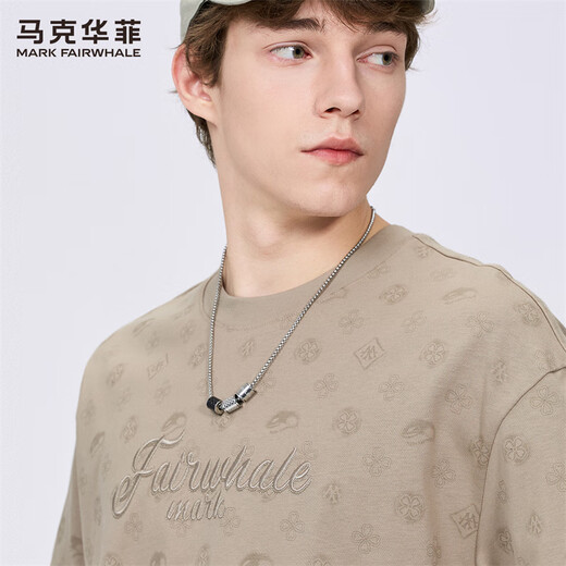 
Mark Huafei [Present-Flowed Print] Round Neck Short-Sleeve T-Shirt Men's 2025 Summer New Embroidered American Top Trendy T Khaki 701 XL 180
