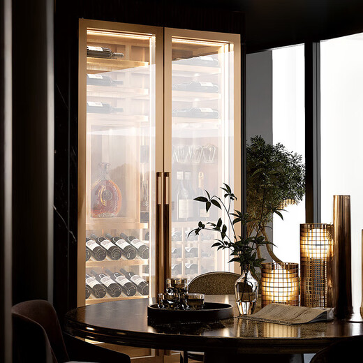 Qielong 808W red wine cabinet double-door constant temperature moisturizing ultra-thin embedded air-cooled frost-free compressor wine cabinet office home liquor and wine refrigerated display 808W rose gold + beech shelf + stainless steel cabinet