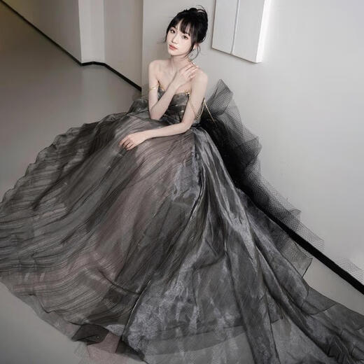 Baolian Black trägerloser französischer Abendkleid Klavierkunst Prüfung Dinner jährlich Sitzung Performance Chorus Pongsai Prinzessin Kleid schwarz m