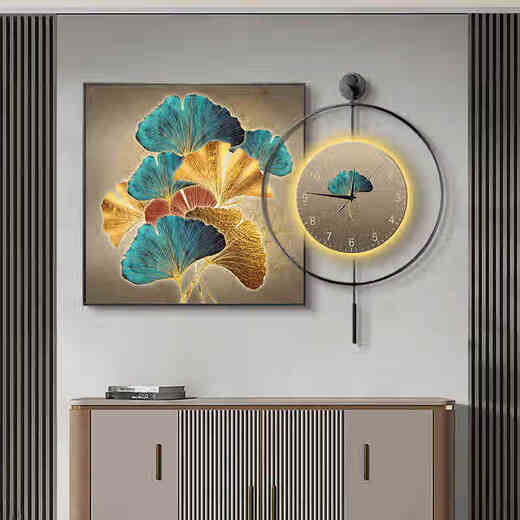 JPHZNB mid-century style Bailian restaurant decorative painting led lamp with clock sense mural retro dining table background wall hanging painting K12806+PB57 a60*60cm painting+50*50cm wall clock with pendulum