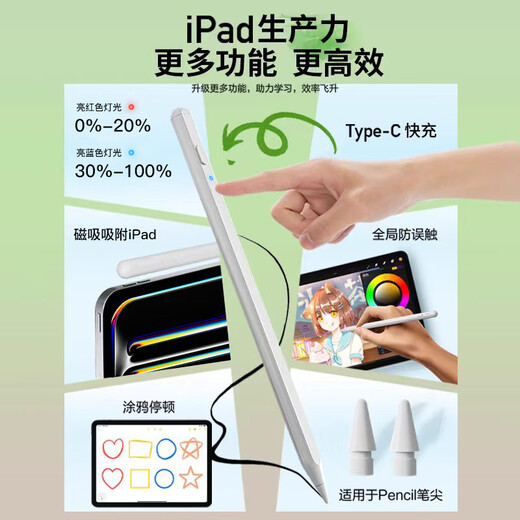 原色派适用苹果平板ipadpencil防误触电容笔一二代 Applepencil1/2代触控手写笔绘画写字倾斜压感平替笔 黑色1【iPad专用防误触电容笔】