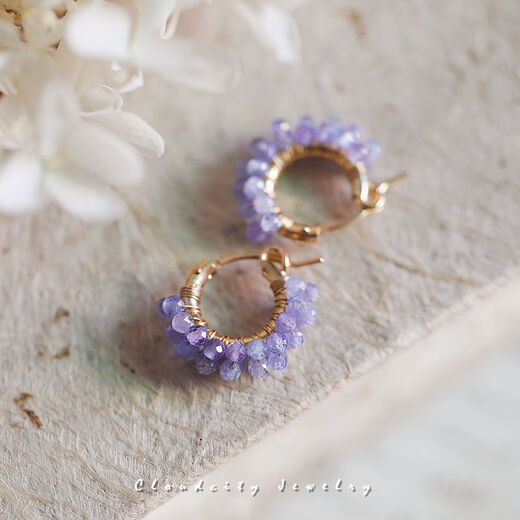 Micro-gift Mushan Zi original design Four Seasons Earrings Gentle Tanzanite 14K gold handmade earrings Mushan Zi, small size, inner ring 14K gold suitable