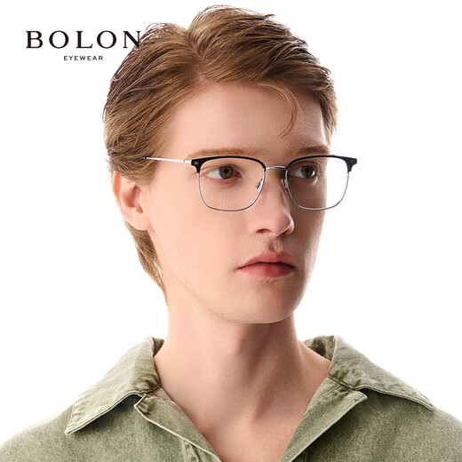 Bolon Tyrannosaurus-Brille Wang Hedi Das gleiche 25-jährige neue Produkt Myopia Gläsers Rahmen Titanium Augenbrauenrahmen kann mit BA7009 B15 Mattschwarz Silber/Halbgloss mattes schwarzes Einzelrahmen abgestimmt werden