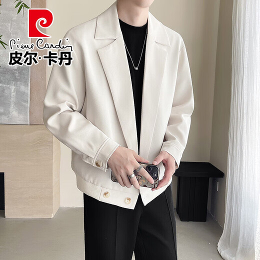 Pierre cardin light-maturity jacket for men 2025 spring new style middle-aged and young men handsome trendy and versatile suit collar knitted jacket for men off-white XL
