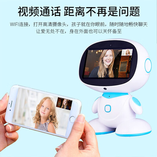 Congbeixing Kinder intelligenter Roboter-Lernmaschine Baby WiFi Dialog Dialog Frühschulmaschine Kindermaschine Spielzeug Geschenk Android Wake-up App Version Blau 64G+Dual-Mikrofon+
