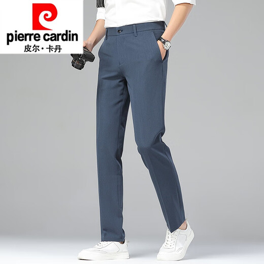 皮尔卡丹（pierre cardin）夏季新款男士薄款冰丝修身直筒西裤青年简约百搭品质商务休闲裤针 9923-黑色 31
