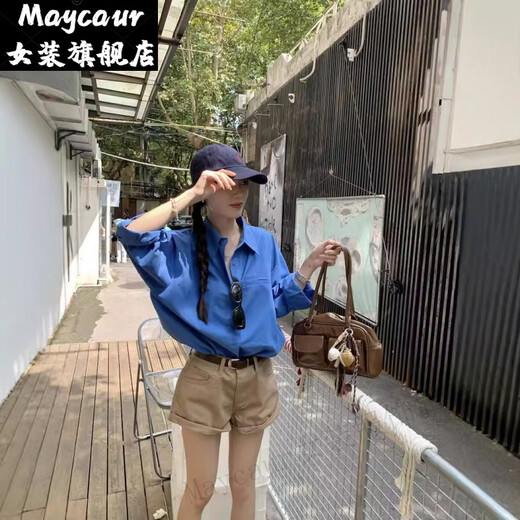 Maycaur徐秋阳 深海奇缘  春夏新款百搭时尚休闲显白显瘦衬.衫12162 蓝色衬衫 S