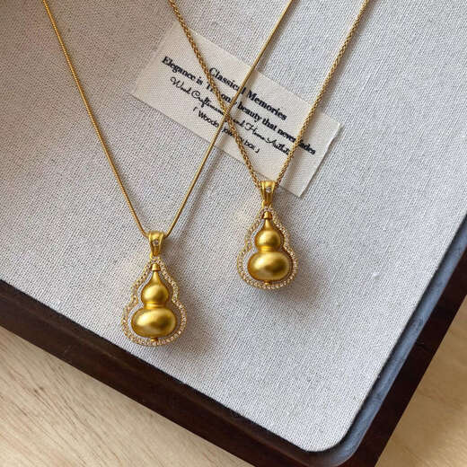Senyong Gold Store's same style Fulu ancient sand gold gourd necklace pendant for women when the time comes to turn diamonds 18k versatile pendant Chopin chain 45cm ancient sand gold gourd
