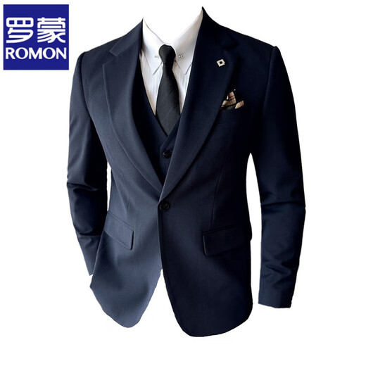罗蒙（ROMON）高级感西服套装男士结婚新郎伴郎礼服商务职业面试正装大码西装男 黑色【西服+裤+衬衫】 送领带 （52） XL