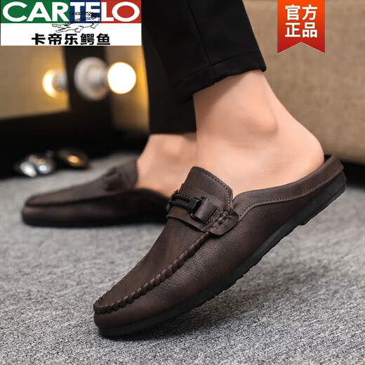 卡帝乐鳄鱼（CARTELO）春季皮面男鞋透气潮流休闲懒人鞋一脚蹬豆豆鞋男感低帮乐福鞋 D898黑色 39