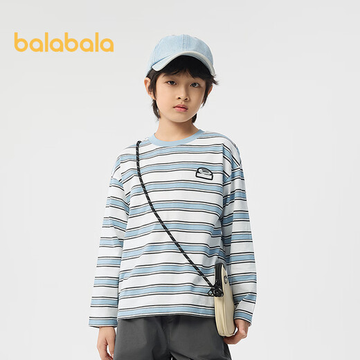 Balabala children's clothing boys' T-shirt children's 2025 spring new long-sleeved top striped shopping mall same style 202125100106