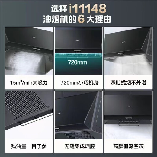 
[Factory sent] 720mm small-size range hood i6D05/i11148 old-fashioned classic Chinese-style household top suction Vatti i11148 black 15 air volume