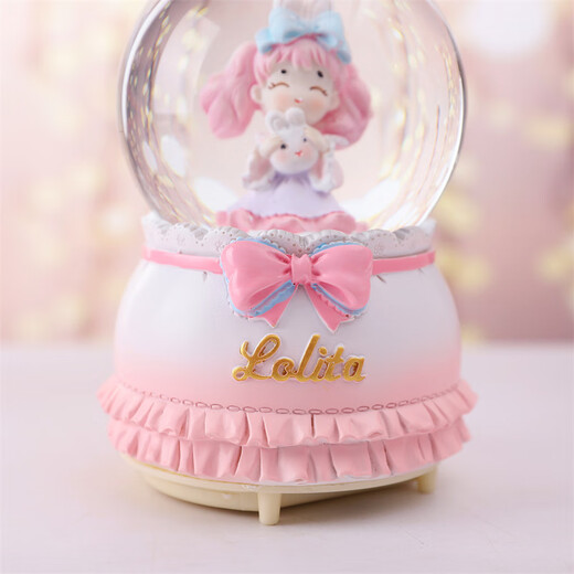 
Bilnaling birthday gift for female crystal ball carousel eight music box for girls children and girls 3-14 years old graduation gift rabbit girl [music + light + snowflake]