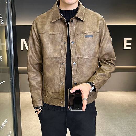 RUNNING HIGH brand leather jacket men's autumn 2025 new retro trend motorcycle leather jacket men's jacket Chinese Valentine's Day black model regular M 90-110Jin Jin equals 0.5 kg