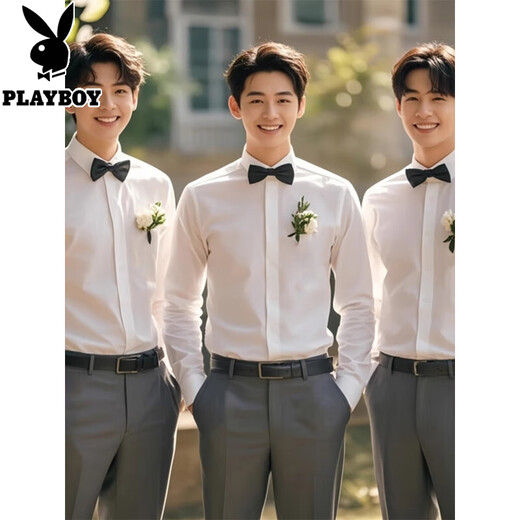Playboy Groomsmen Wear Men's Wedding Dress Bridesmaid Suit Groom Business Casual Suit Slim Formal Suit Black Vest+Shirt+Trousers Free Bow Tie XL