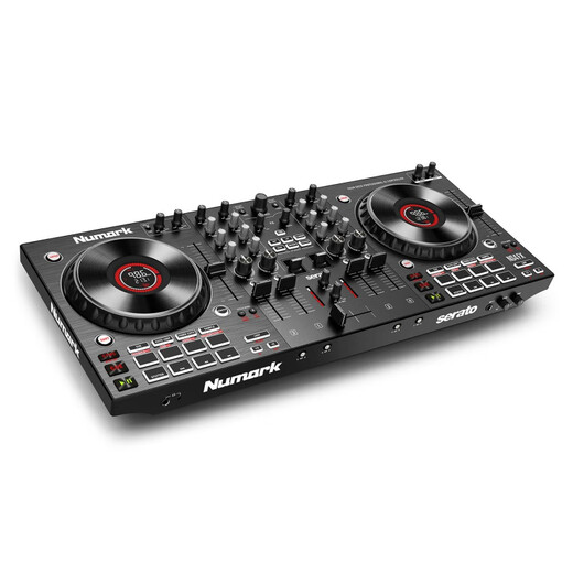 Numark/Luma NS4FX four-channel DJ controller box commercial performance DJ player Serato Lite dark gray