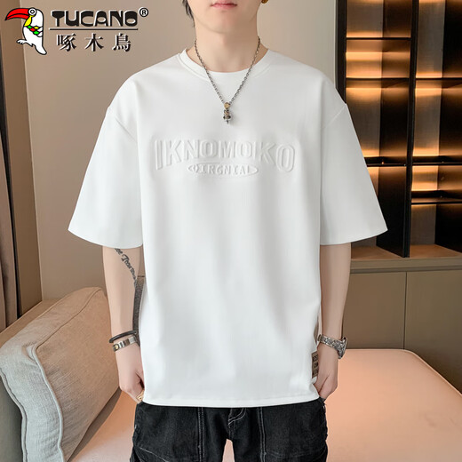 Woodpecker (TUCANO) short-sleeved T-shirt men's round neck spring and summer base shirt men's breathable casual loose clothes men's clothing white XL
