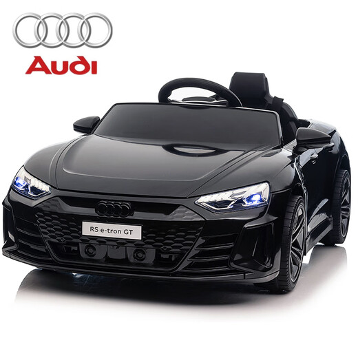 Yijing Audi children's electric car four-wheeled, can sit on a baby's mobile phone remote control four-wheel drive toy stroller swing car top equipped with four-wheel drive black + soft wheel leather seat + large lithium battery + remote control swing + high-end features Standard 12V6000MA aluminum shell lithium battery