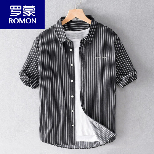 Romon Men's Striped Shirt Sleeve Summer Summer mince japonais Casual Cotton Shirt Vêtements d'été 9740 blanc 3xl 160jin [Jin est égal à 0,5 kg]