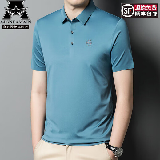 AJGNEAMAIN意大利轻奢高档男装夏季短袖POLO衫无痕商务休闲半袖纯色男士上衣 9859浅绿【无痕免烫抗皱】 3XL 190/56【建议170-190斤】