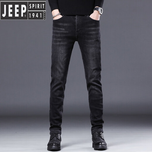 Jeep Spirit Smoke Grey High-End-Herren Jeans plus Samtmarke Herbst und Winter Neue elastische kleine Füße Schlankes verdickte warme Hose 1049 Ash 28