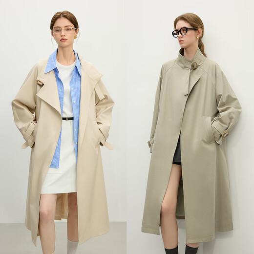 Versailann Design Stand Collar Windbreaker Women's 2025 Spring New Mid-Length Loose Casual British Style Jacket Bean Gray Green S