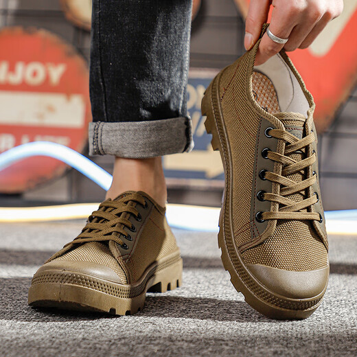 Tushilong 3522 genuine Martin shoes men's non-slip wear-resistant work shoes low top hiking shoes fashionable Liberation shoes casual construction site shoes khaki 41