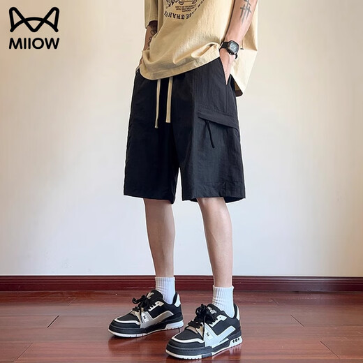 Katze Künstliche Shorts Herren Sommer 2025 Neue Eis Silk coole lässige Straße Hosen Herren trendig vielseitig Fünf-Punkte-Hosen DK701 Khaki 2xl