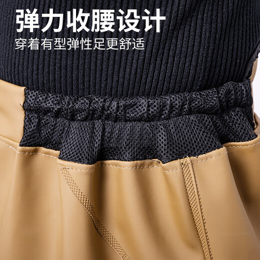 Yudaren thickened waist-length waders, half-length fishing rain pants, men's one-piece rain boots, waterproof clothes, water fork pants, wear-resistant, black, with waist protectors (knee protectors), 80 silk, L 42-43 shoe size