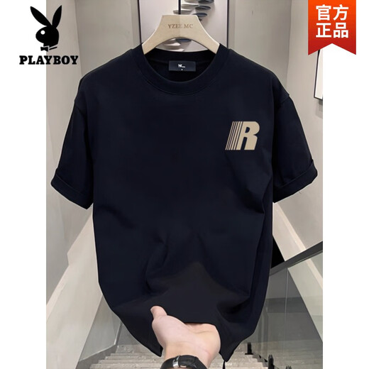 Playboy (Playboy) 2025 Été Nouveau t-shirt à manches courtes pour hommes T-shirts pour hommes T-shirts décontractés T-shirts Black V753 Black High Quality M de haute qualité M