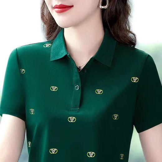 萱慕琳短袖t恤女士夏季新款洋气妈妈装外穿红色翻领大码polo衫上衣 lcx-1697蓝色 M  建议80-95斤
