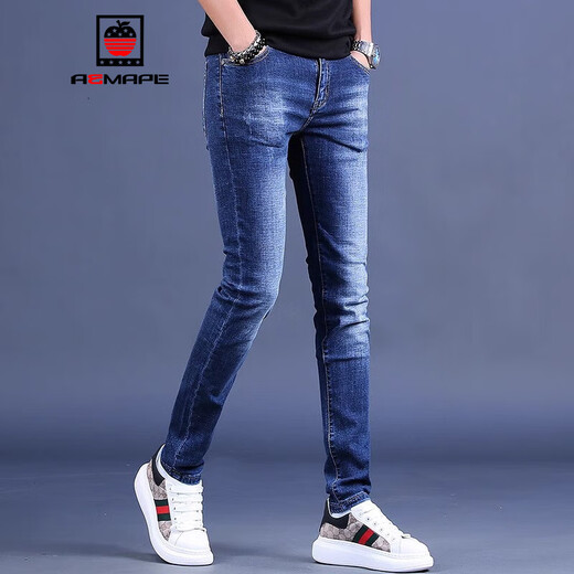 
AEMAPE 2024 new summer jeans men's trendy brand slim feet trendy Korean style stretch men's casual long trousers 9903 blue 33
