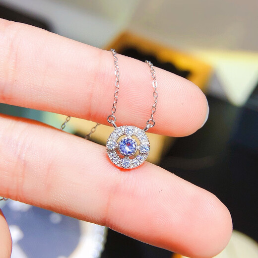 Lierui Natural Crystal Colorful Tanzanite Necklace Simple Clavicle Chain Water Drop Women's S925 Sterling Silver Inlaid Main Stone Round 3mm