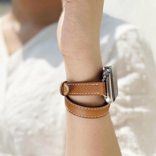 De Trine es adecuado para iWatch9/SE8Seuitra Double-anillo de doble anillo Applewatch654 Apple Watch Strap alto de doble anillo de doble anillo azul delgado Light Luxury Luxury Genuine Leather High-Eld 46 mm adecuado para la décima generación 2024 Nuevo orden de modelo y concha