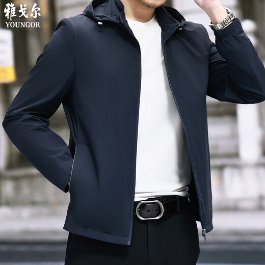 MAYOR雅戈尔夹克外套男2024春秋季商务休闲男士高端潮流轻薄连帽茄克衫 卡其  NLD-XY9731 L 175/50