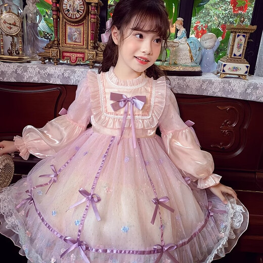 Anne You’s Girls Princess Lolita Vestido de moda de malla de malla de malla para niños Vestido de cumpleaños para niñas Pink 110