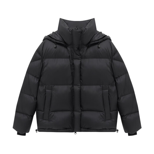Basic House/Baijiahao hooded short down jacket winter casual Korean style simple style bread jacket black S