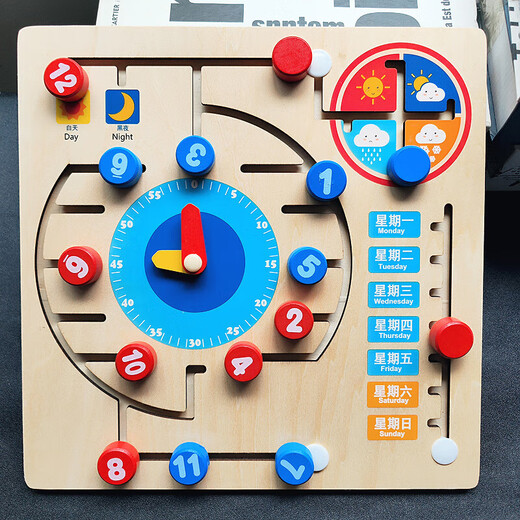 CZC early education toy wall digital clock track positioning wooden busy board 2-3-6 years old, character relationship search position