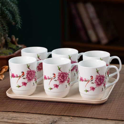 Bamboo Dolphin Jingdezhen Copa de cerámica Copa de té de porcelana sin tapa Copa de reunión Copa de bebida Copa de negocios Ajedique y personalización de la sala de tarjetas 1% Green Mountain Mangrove vendió 13,579 copa de cerámica mejorada con bandeja [6 piezas]