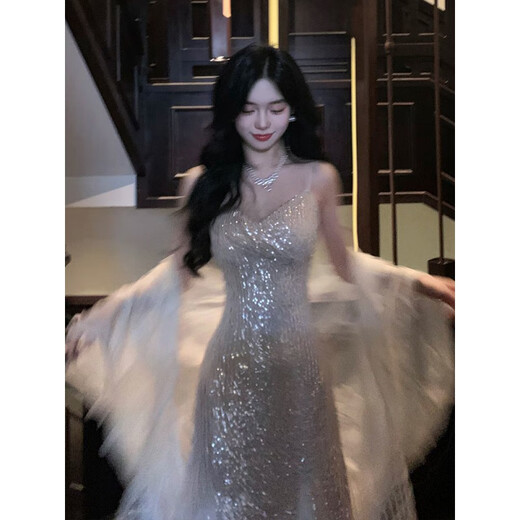 留沁晚礼服女2024新款感宴会气质鱼尾轻奢小众成人高端年会主持人 图片色 【中长款】尺码偏大 2XL