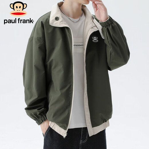 Paul Frank Jacket Men's Reversible Jacket Men's Autumn Casual Loose Windproof Top Trendy Men's Khaki XL