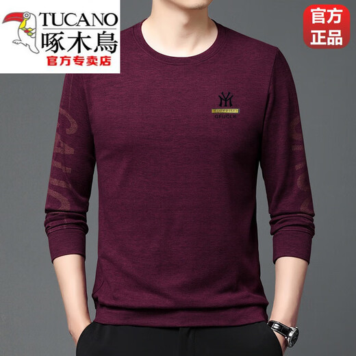 啄木鸟（TUCANO）中年长袖T恤男士圆领印花卫衣2023春秋季中青年棉质打底衫上衣男 9922驼色 180/120/2XL/54155-175斤