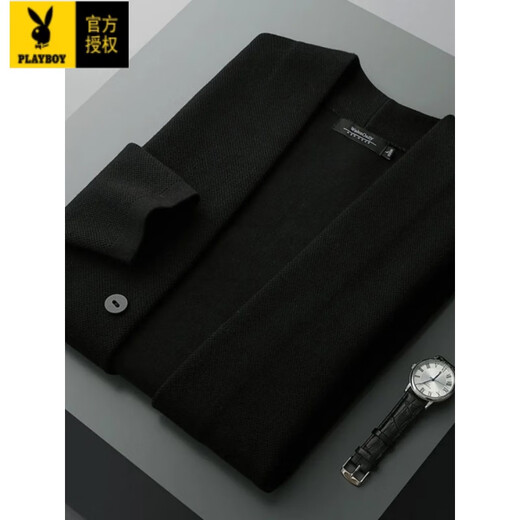 Playboy (Playboy) Trendy Brand Woll gestrickt Strickjacke Herren koreanische Version Frühling und Herbst V-Ausschnitt Außenpullover Solid Color Business Casual Strick Jacke Trendy Black [Light Luxury High-End] 3xl