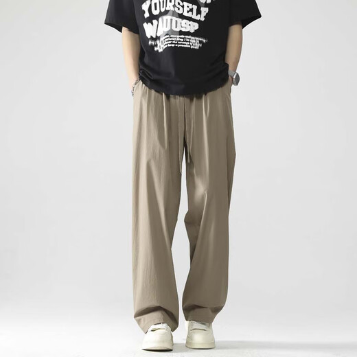Foss Phil Japaner Yamamoto Casual Hosen Herren Sommereiseis dünne lockere drapierte Weitbein-Anzughose für Jungen Straight Hosen Trendy Marke 718-7011 Khaki XL [Vorgeschlagen 145-160jin [Jin gleich 0,5 kg]]