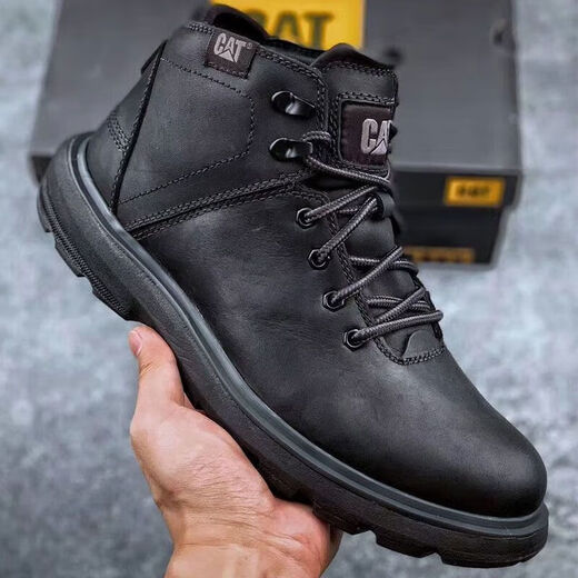 Carter (CAT) Men's Shoes Mid-High Top Martin Boots Work Shoes Leather Motorcycle Work Boots Cow Leather Shoes Cat Short Boots Men's Black - Standard Leather Shoes 39