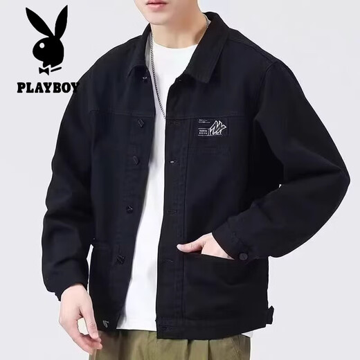 Playboy Jacket Men's Spring y Autumn 2025 NUEVA Camisa Lapa de la chaqueta de trabajo para hombres Autumn Men's Tope de vestidos de otoño a principios de otoño [Versión actualizada] K12806 Negro 3xl [sugerido 155-168Jin [Jin iguala 0.5 kg]]]