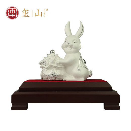 吉善缘兔子摆件吉祥物纯银兔子装饰品商务企业桌面本命年创意礼品定制 绒沙金小号