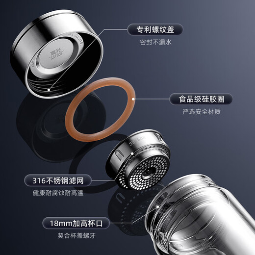 Fuguang Antibacterial Glass Cup Double-layer High Borosilicate Tea Cup Tea Water Separation Cup High-end Car Water Cup Men's JD Limited