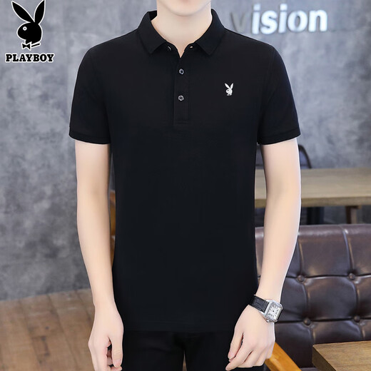 Playboy (PLAYBOY) T-shirt men's short-sleeved summer men's polo shirt lapel business casual top high-end men's clothing black XL