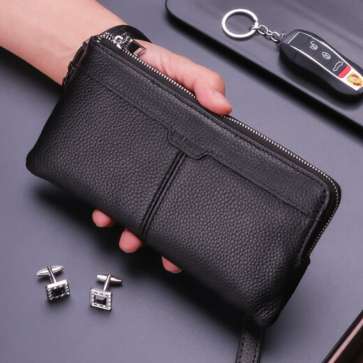 Jinlilai Handbag Men's Men's Men's Long Cuir Small Mandbag Men's Mobile Phone Phone Sac Multi-fonction de grande capacité Hand Hands Black Black